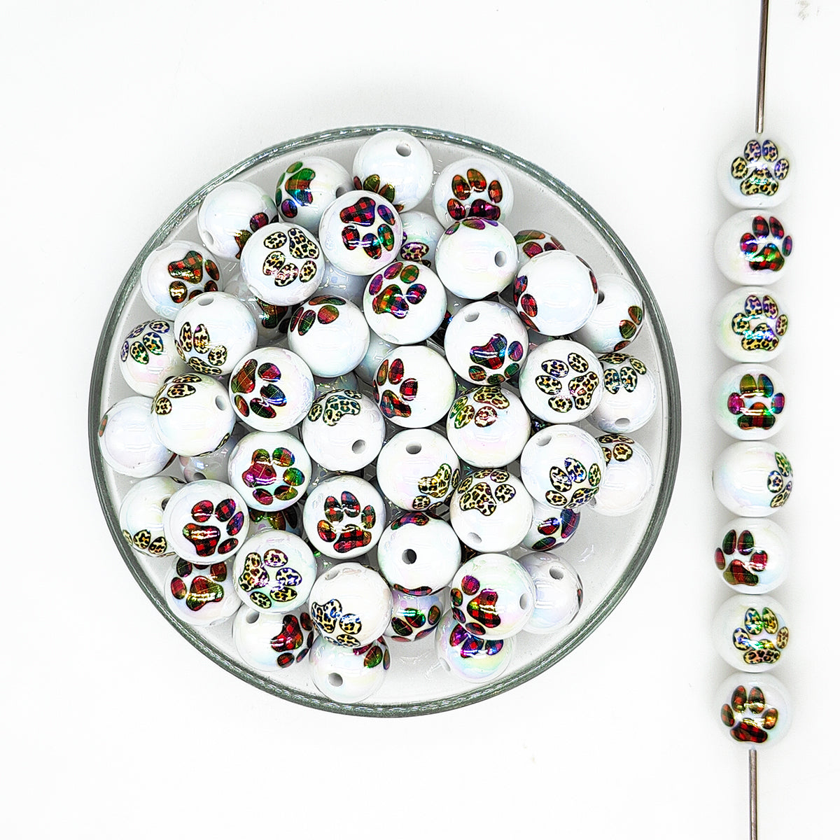 16mm Paw Print Assorted Acrylic Gumball Beads