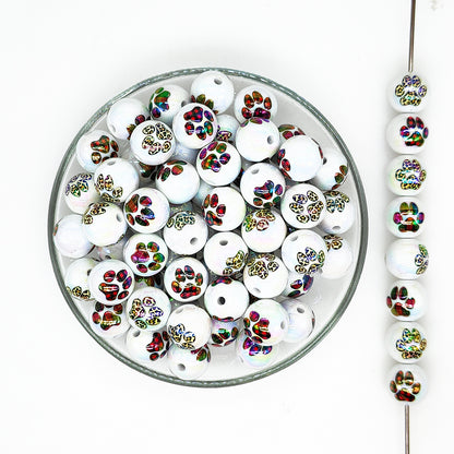 16mm Paw Print Assorted Acrylic Gumball Beads