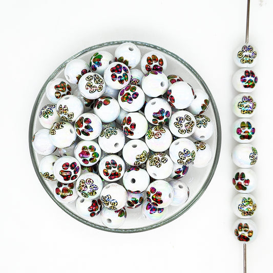 16mm Paw Print Assorted Acrylic Gumball Beads
