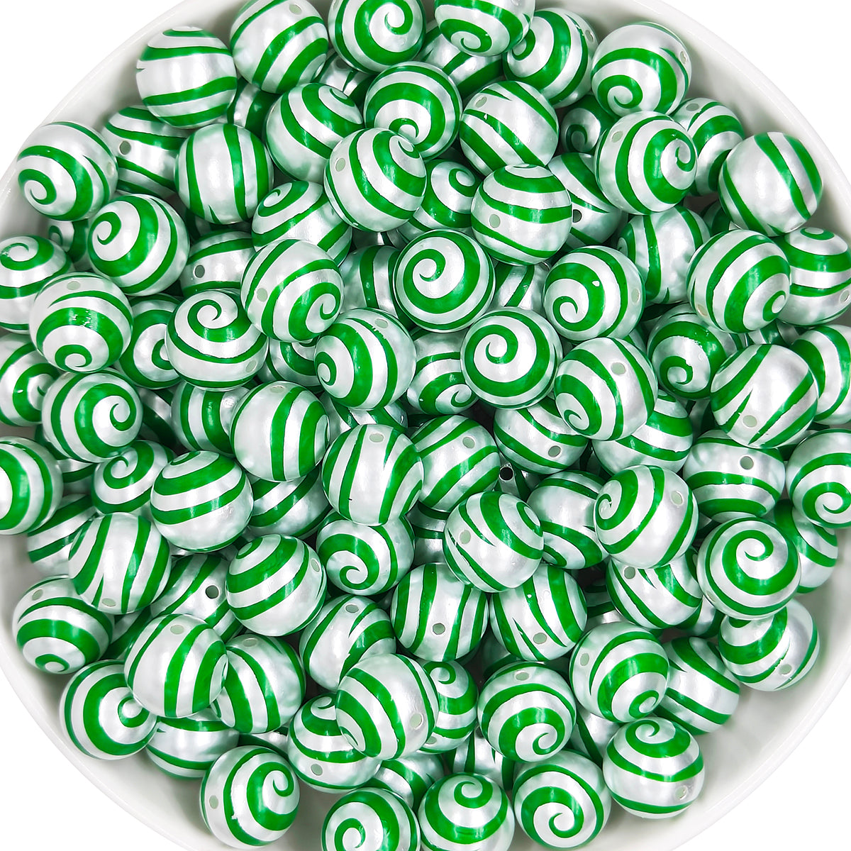 16mm Pearl Green Swirl Gumball Acrylic Beads,Bubblegum Bead