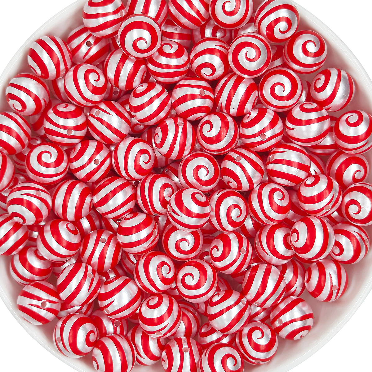 16mm Pearl Red Swirl Gumball Acrylic Beads,Bubblegum Bead