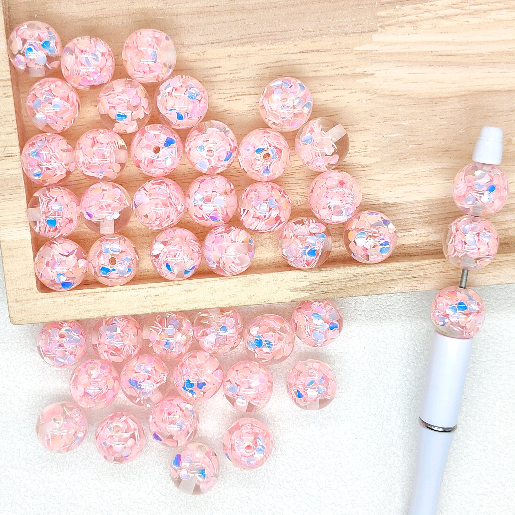 16mm Pink Heart Sequin Gumball Confetti Acrylic Beads