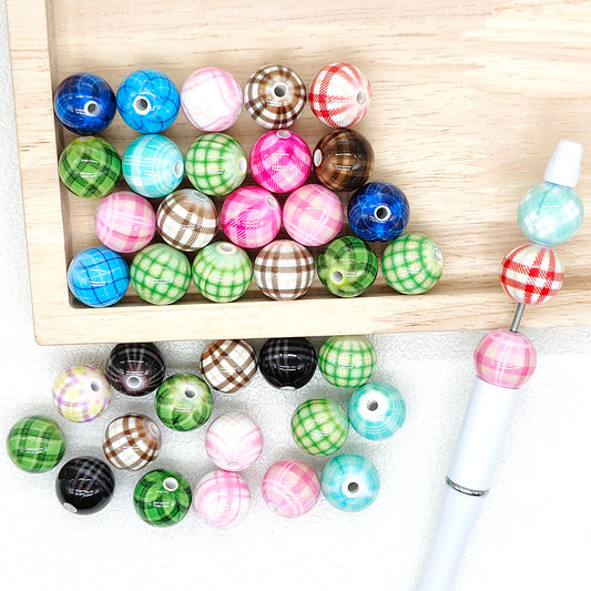 16mm Plaid Print Acrylic Gumball Beads,Assorted Color Beads Loose