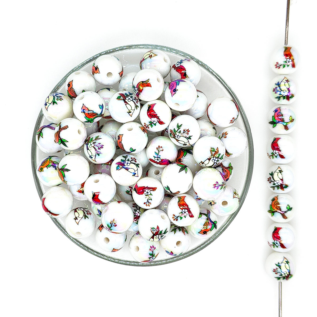 16mm Red Bird Print Assorted Acrylic Gumball Beads