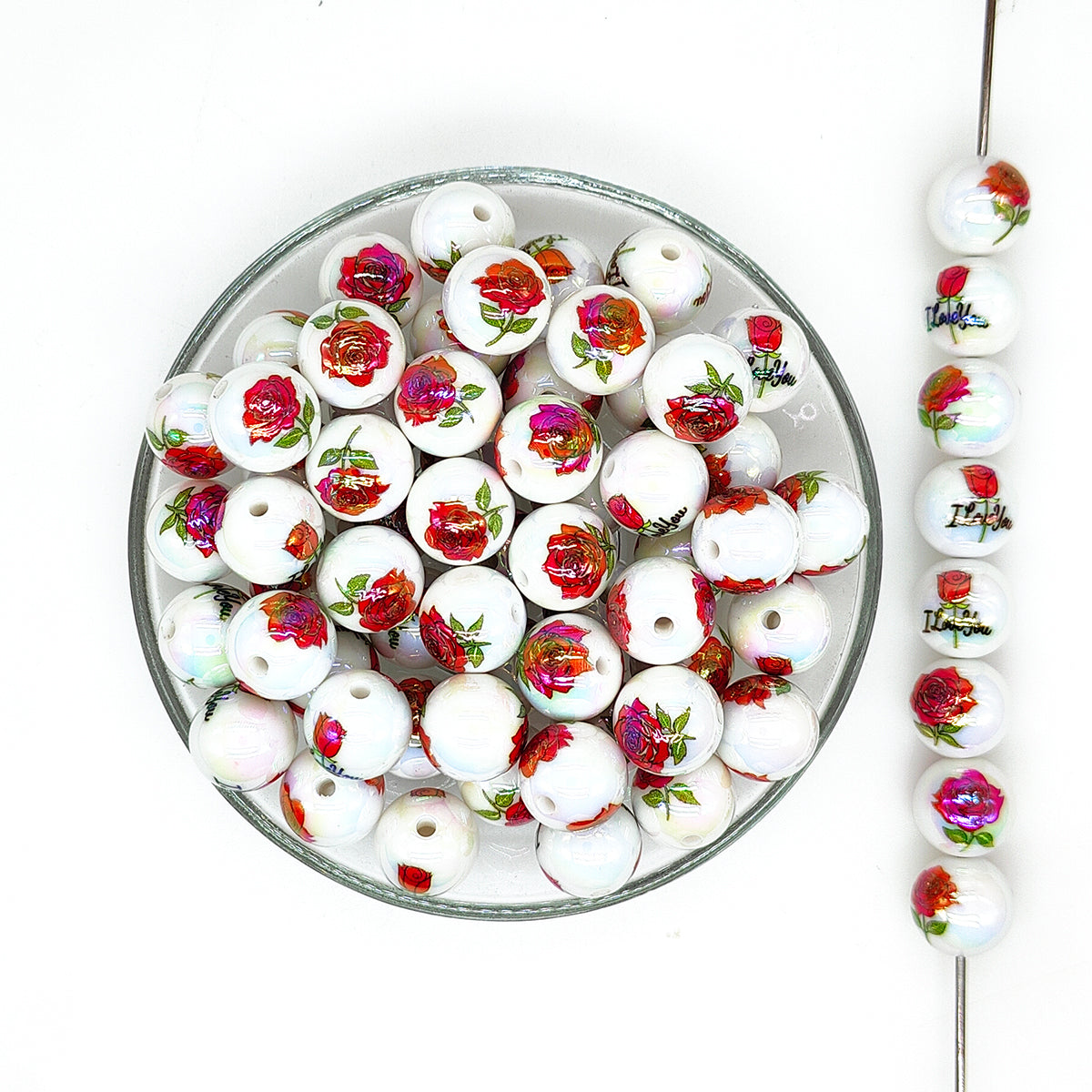 16mm Rose Flower Print Assorted Acrylic Gumball Beads