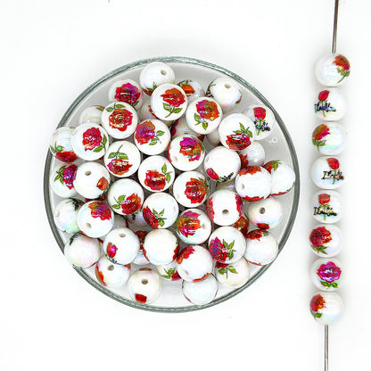 16mm Rose Flower Print Assorted Acrylic Gumball Beads