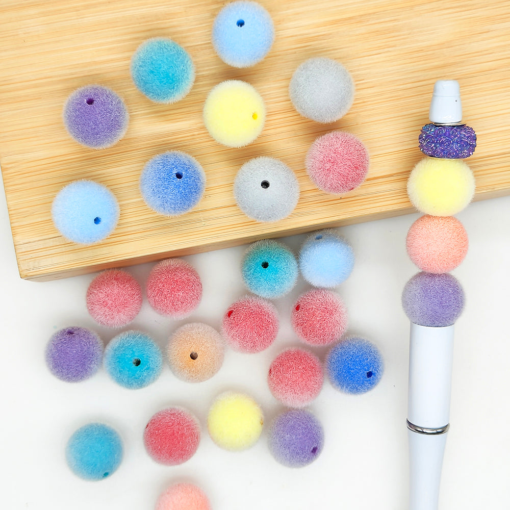 16mm Round Flocked Gumball Beads,Random Mix Color,Fuzzy Acrylic Beads