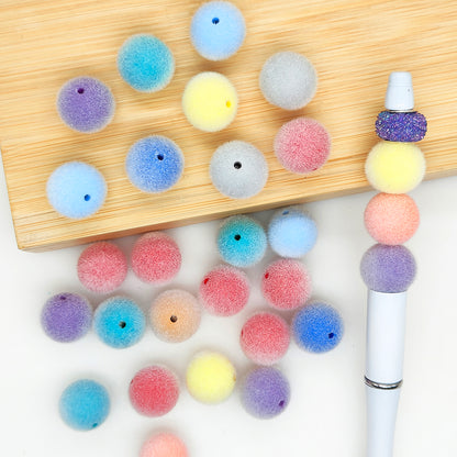16mm Round Flocked Gumball Beads,Random Mix Color,Fuzzy Acrylic Beads
