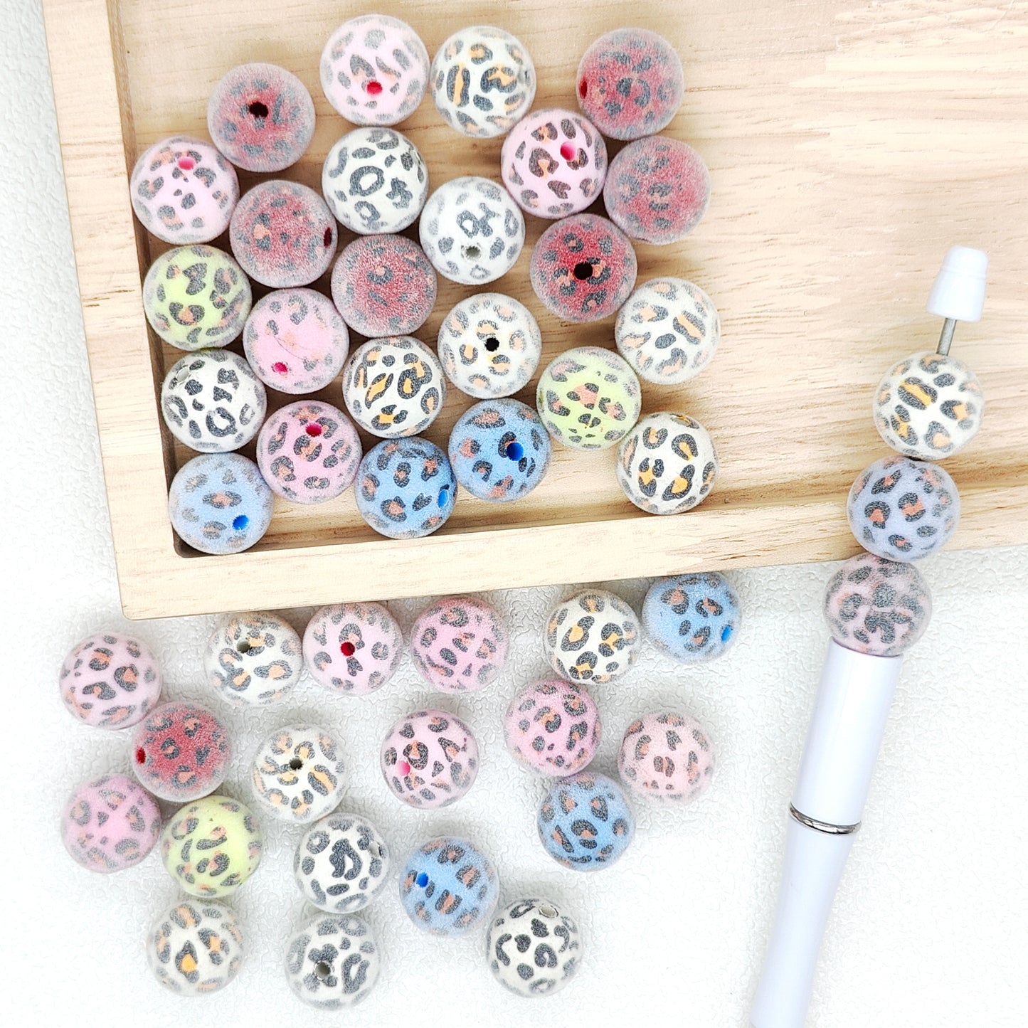 16mm Round Leopard Acrylic Flocked Beads,Fuzzy Gumball Beads