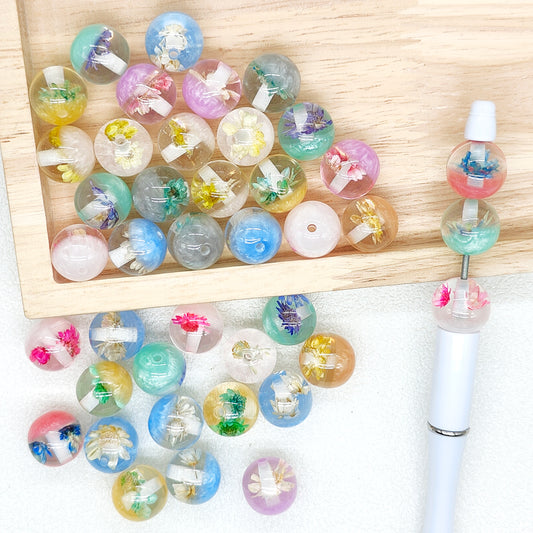 16mm Shimmer Dried Flower Resin Beads Mix,Gumball Beads