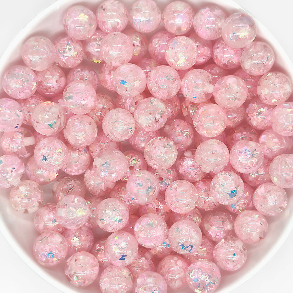 16mm Shiny Light Pink Sequin Confetti Acrylic Beads,Bubblegum Beads