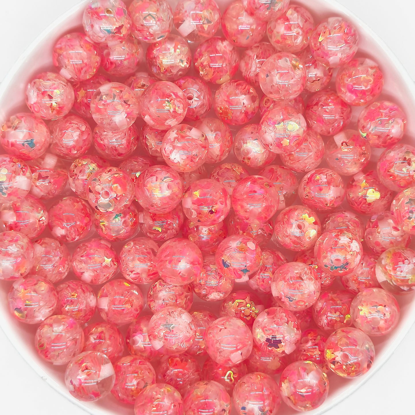 16mm Shiny Pink Red Sequin Confetti Acrylic Beads,Bubblegum Beads