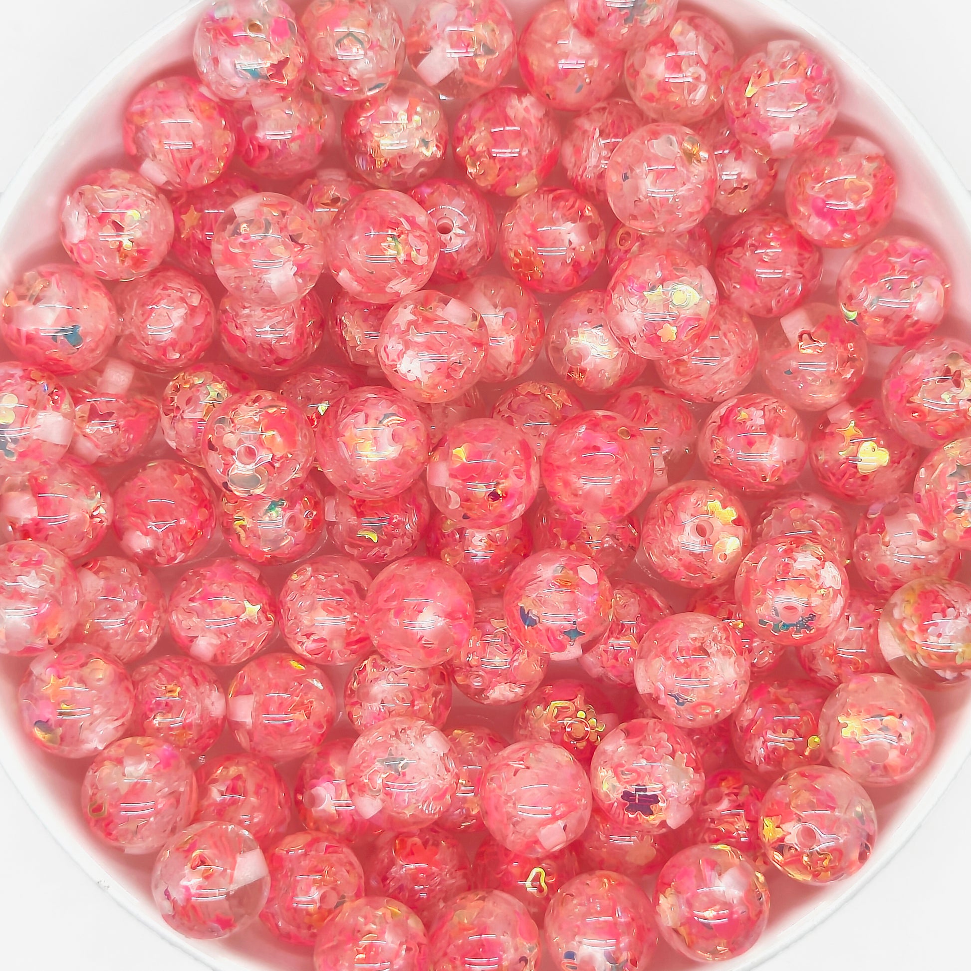 16mm Shiny Pink Red Sequin Confetti Acrylic Beads,Bubblegum Beads