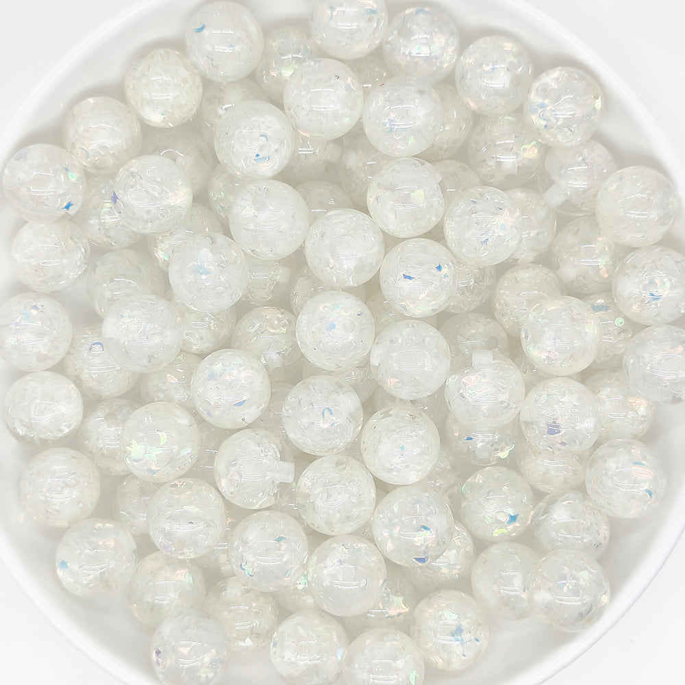 16mm Shiny White Sequin Confetti Acrylic Beads,Bubblegum Beads