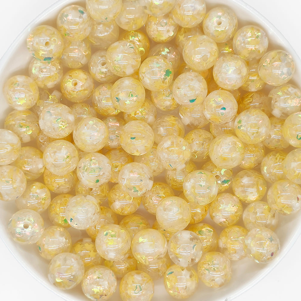 16mm Shiny Yellow Sequin Confetti Acrylic Beads,Bubblegum Beads