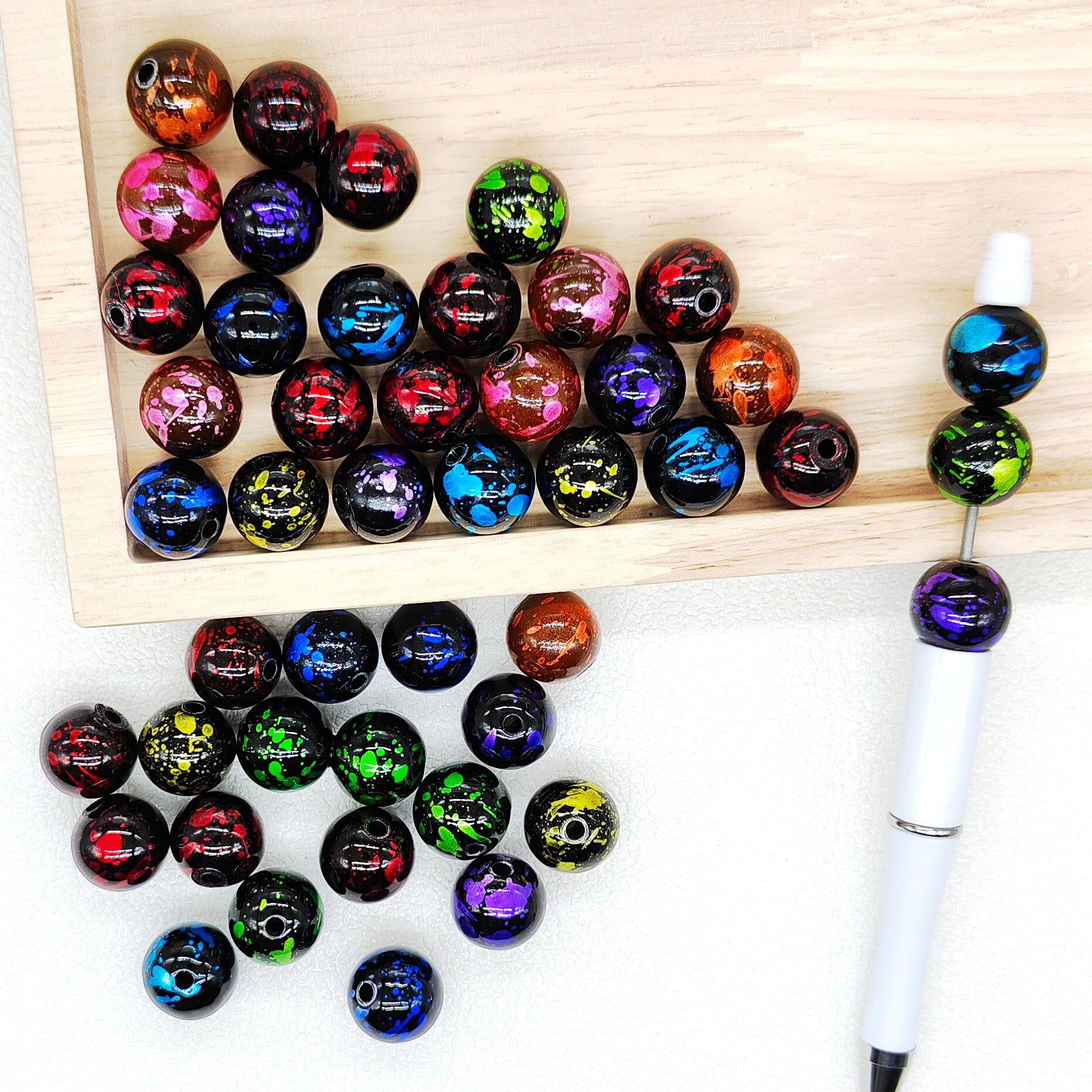 16mm Splash Print Black Gumball Beads,Acrylic Beads