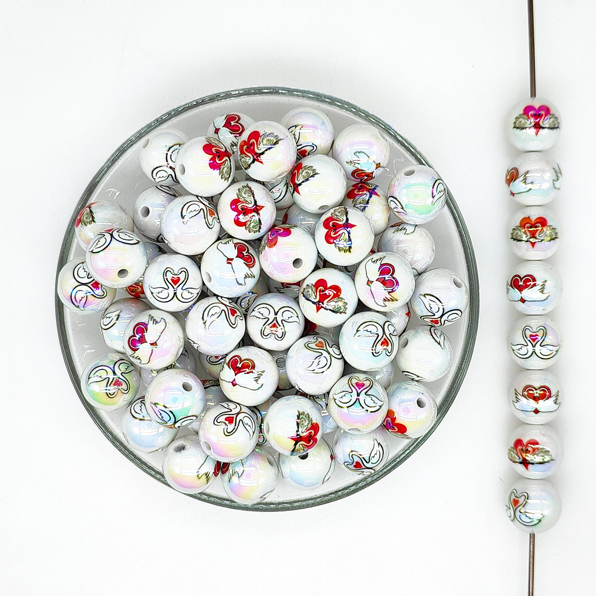 16mm Swan Love Print Assorted Acrylic Gumball Beads