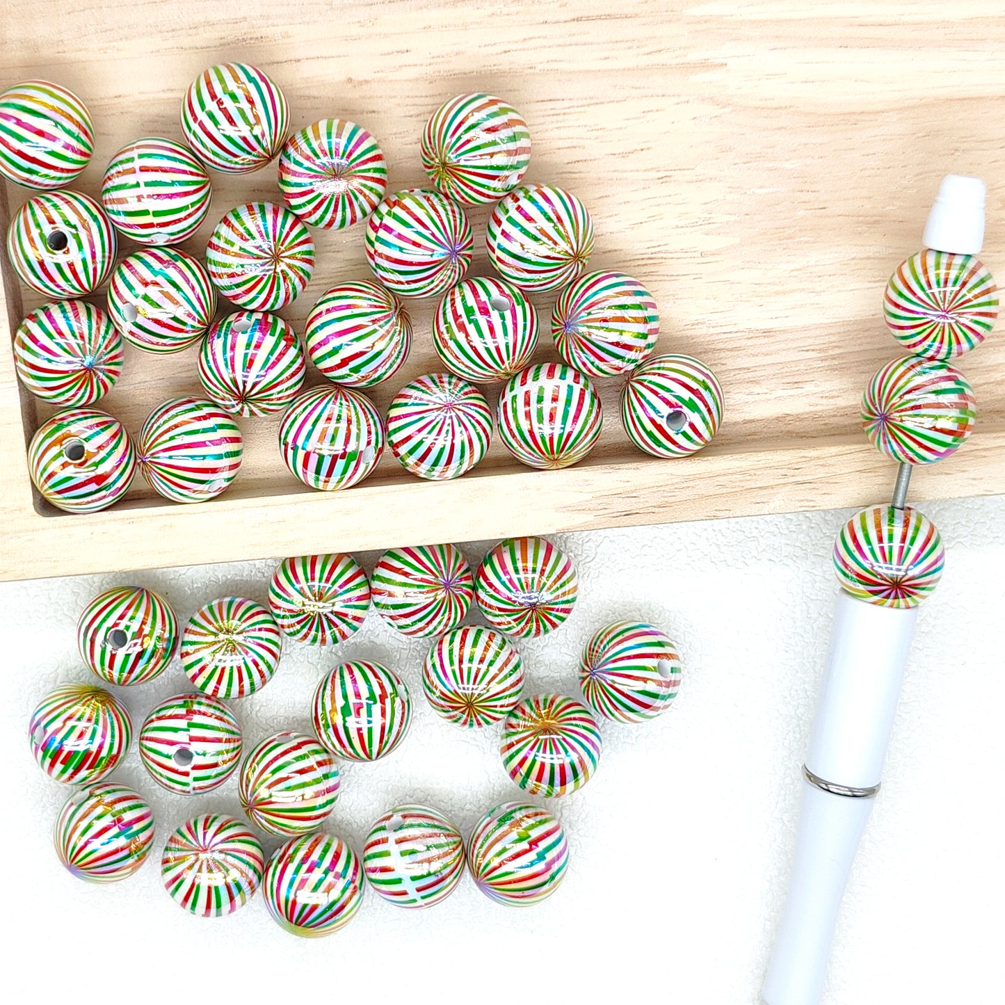 16mm UV Christmas Stripe Acrylic Gumball Beads,Ornament Beads