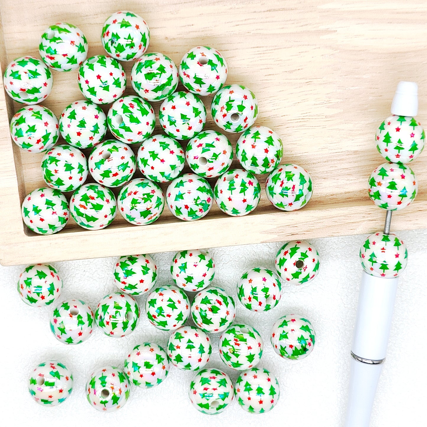 16mm UV Christmas Tree Print Acrylic Beads,Gumball Beads
