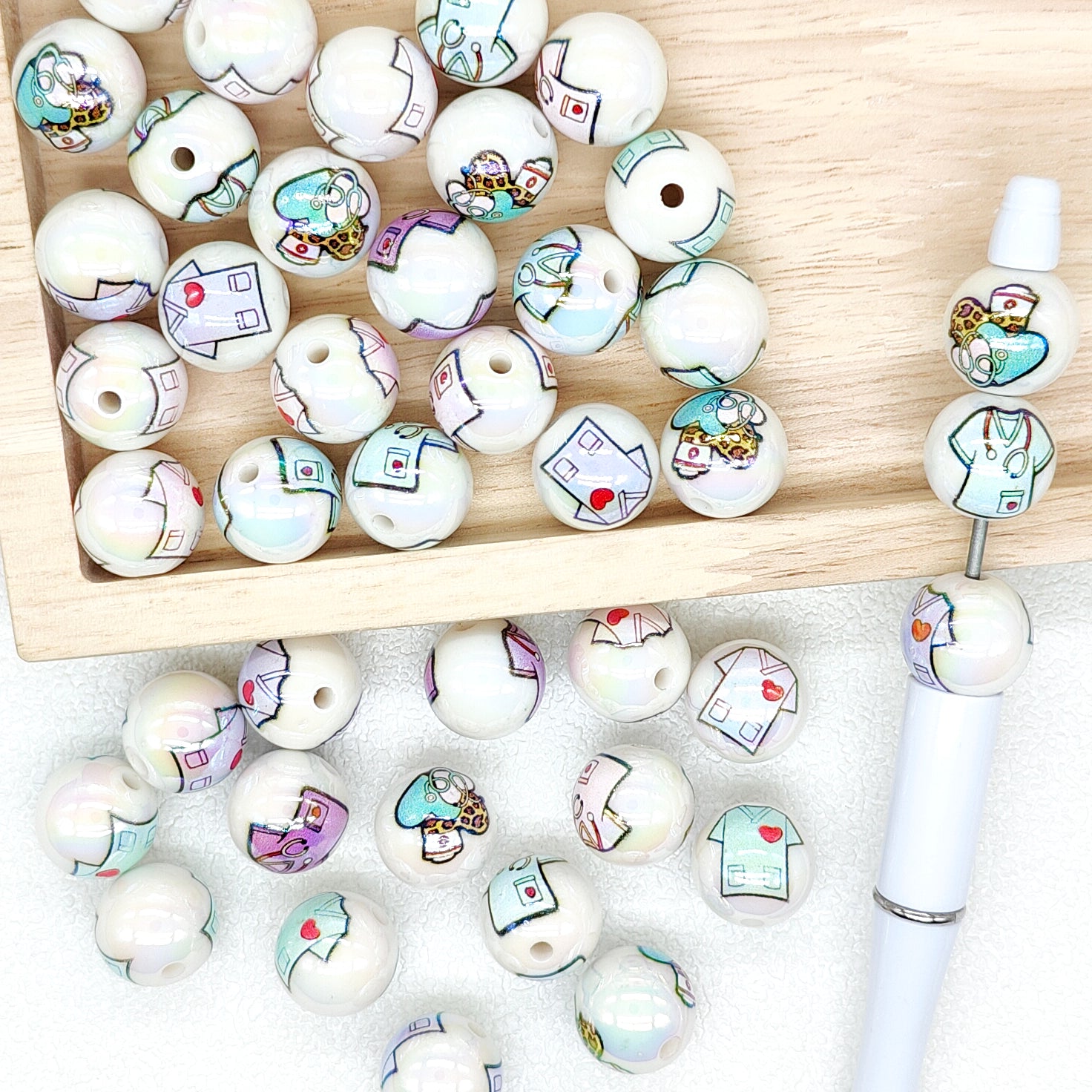 16mm UV Nurse Print Assorted Acrylic Beads,Gumball Beads