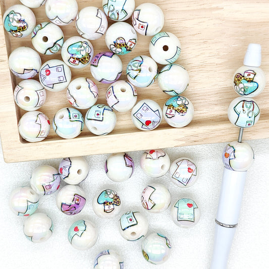 16mm UV Nurse Print Assorted Acrylic Beads,Gumball Beads