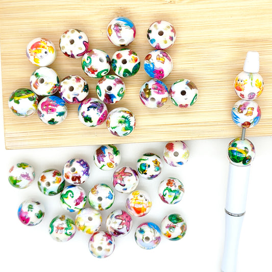 16mm UV Opal Sea Animals Print Gumball Beads,Acrylic Beads