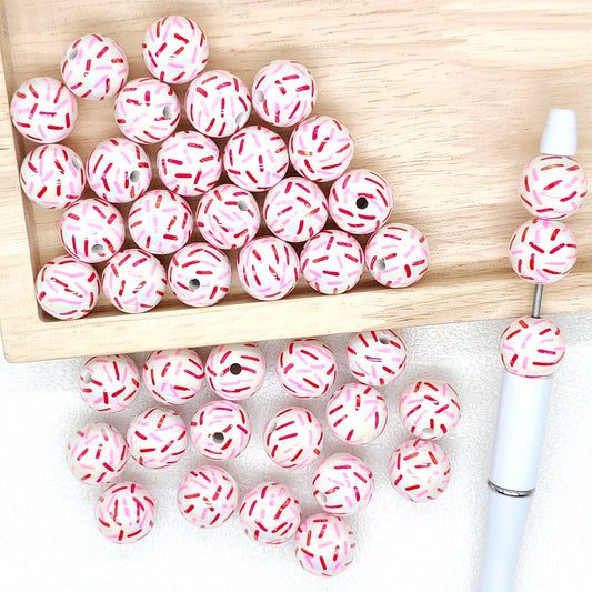 16mm UV Pink Sprinkle Print Acrylic Gumball Beads,Round Bead