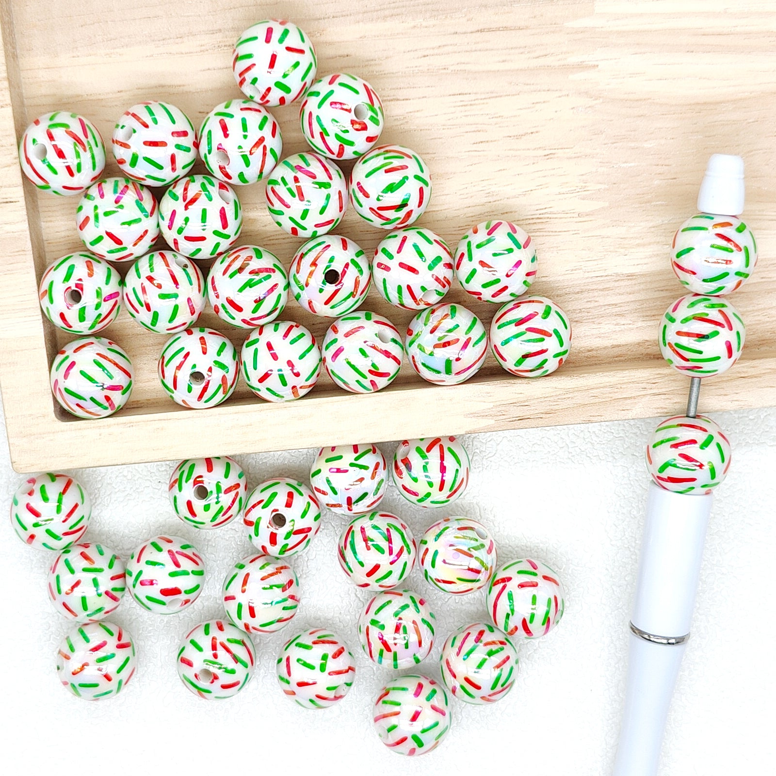 16mm UV Red Green Sprinkle Print Acrylic Gumball Beads,Round Bead