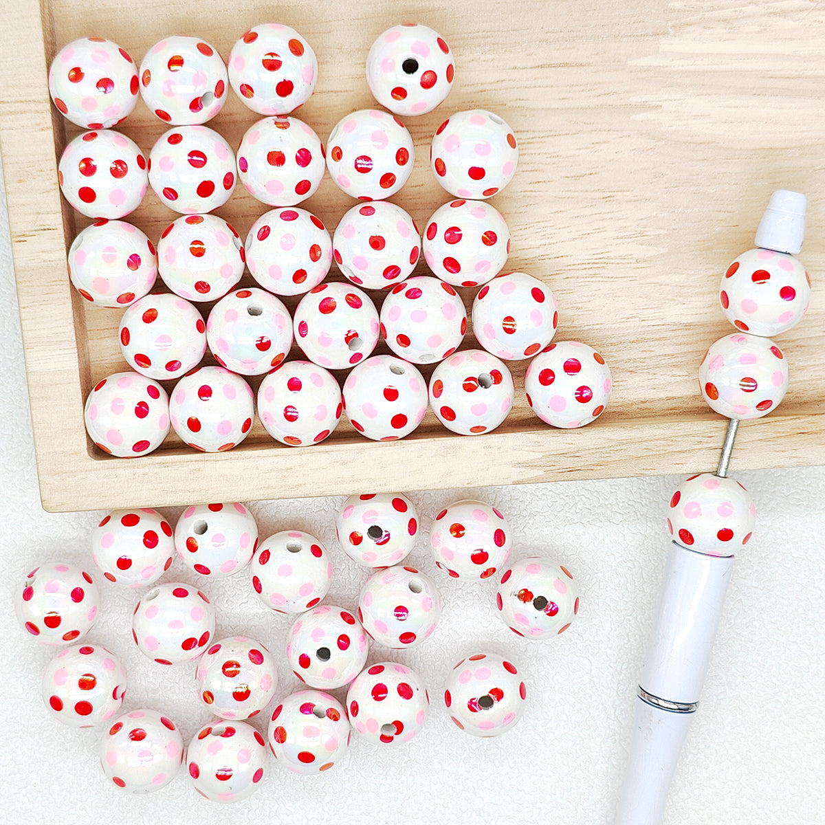 16mm UV Red Pink Polka Dot Acrylic Gumball Beads,DIY Keychain Beaded Pen