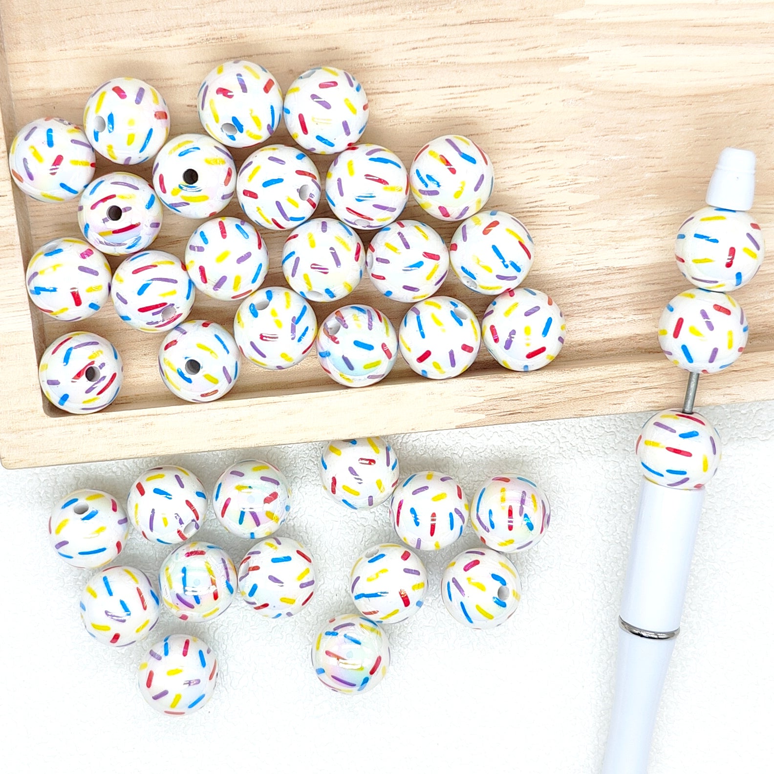 16mm UV White Sprinkle Print Acrylic Gumball Beads,Round Beads
