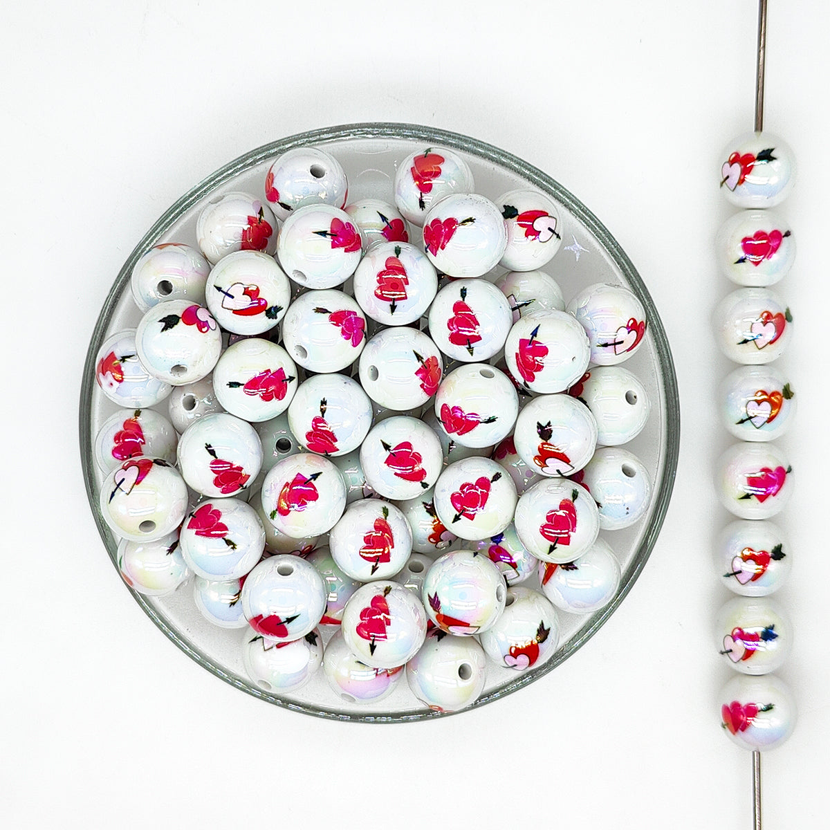 16mm Valentines Day Heart Print Assorted Acrylic Gumball Beads