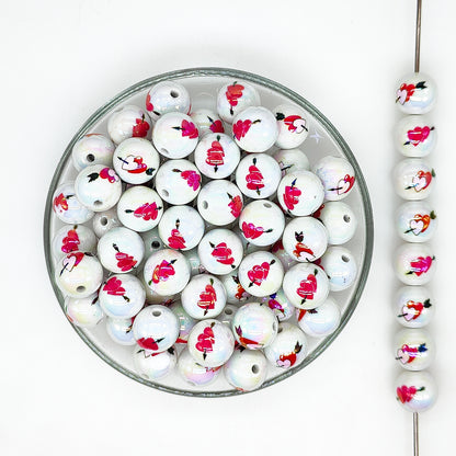 16mm Valentines Day Heart Print Assorted Acrylic Gumball Beads