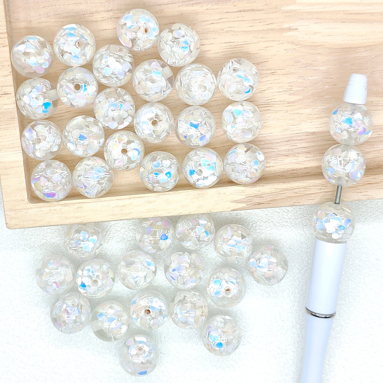 16mm White AB Heart Sequin Gumball Confetti Acrylic Beads