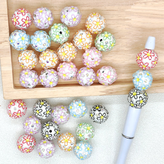 18mm Crystal Flower Ball,Rhinestone Floral Polymer Clay Beads