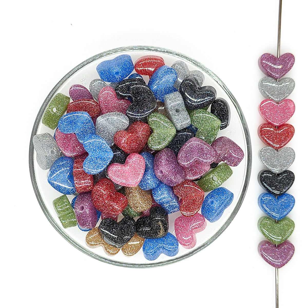 19mm Glitter Heart Acrylic Beads,Glitter Acrylic Beads,Mixed Beads