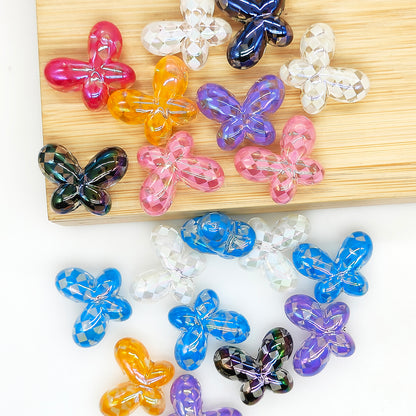 Clear Checked Butterfly Beads,Assorted Color Acrylic Beads