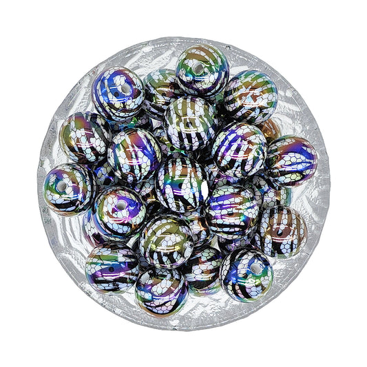 16mm Opal Zebra Bubblegum Acrylic Beads