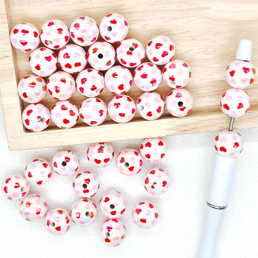 16mm UV Pink Red Love Heart Acrylic Beads