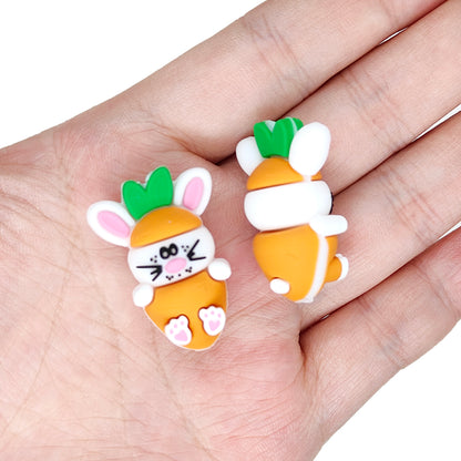 3D Easter Carrot Rabbit Silicone Focal Beads