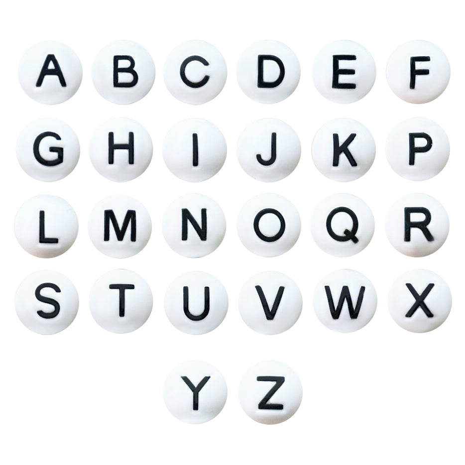 15mm Round Silicone Alphabet Letter Beads,Vertical hole