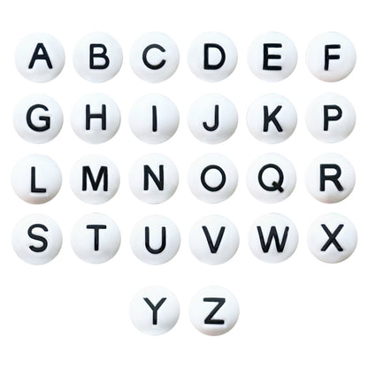 15mm Round Silicone Alphabet Letter Beads,Vertical hole