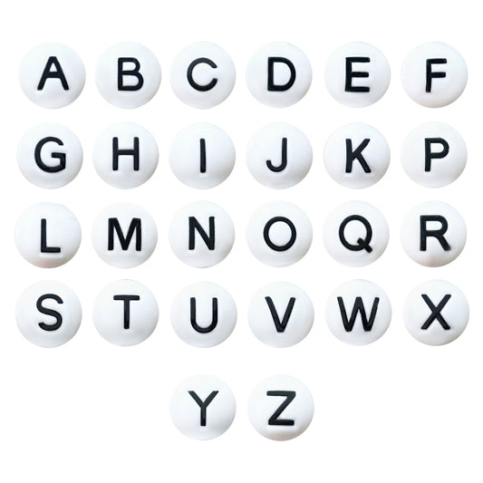 15mm Round Silicone Alphabet Letter Beads,Vertical hole