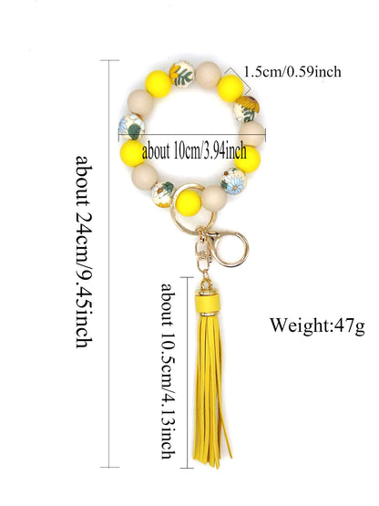 Silicone Beaded Keychain Bracelet for Women Portable Car Key Wristlet Holder