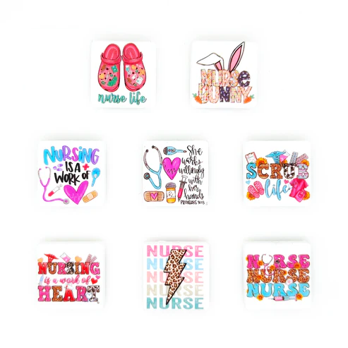 8pcs Nurse Life Print Focal Assorted Beads