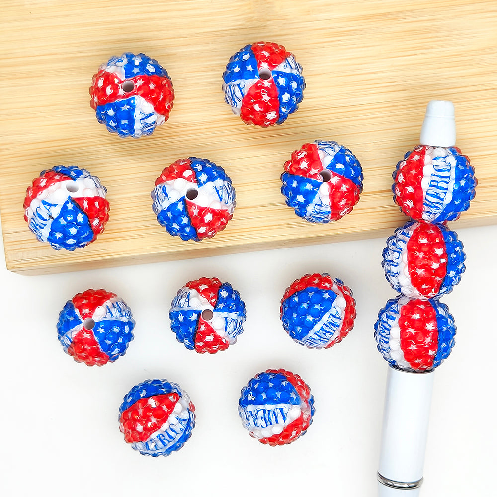 20mm America Rhinestone Bubblegum Acrylic Beads