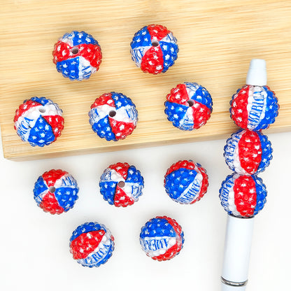 20mm America Rhinestone Bubblegum Acrylic Beads