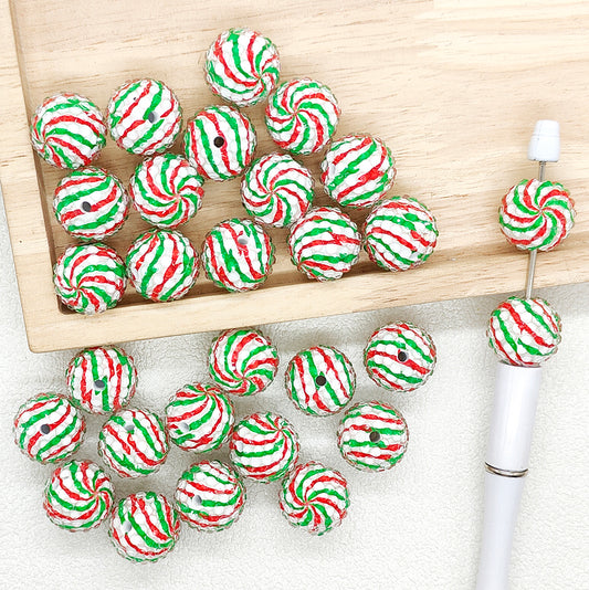 20mm Christmas Swirl Bubblegum Beads,Rhinestone Acrylic Beads