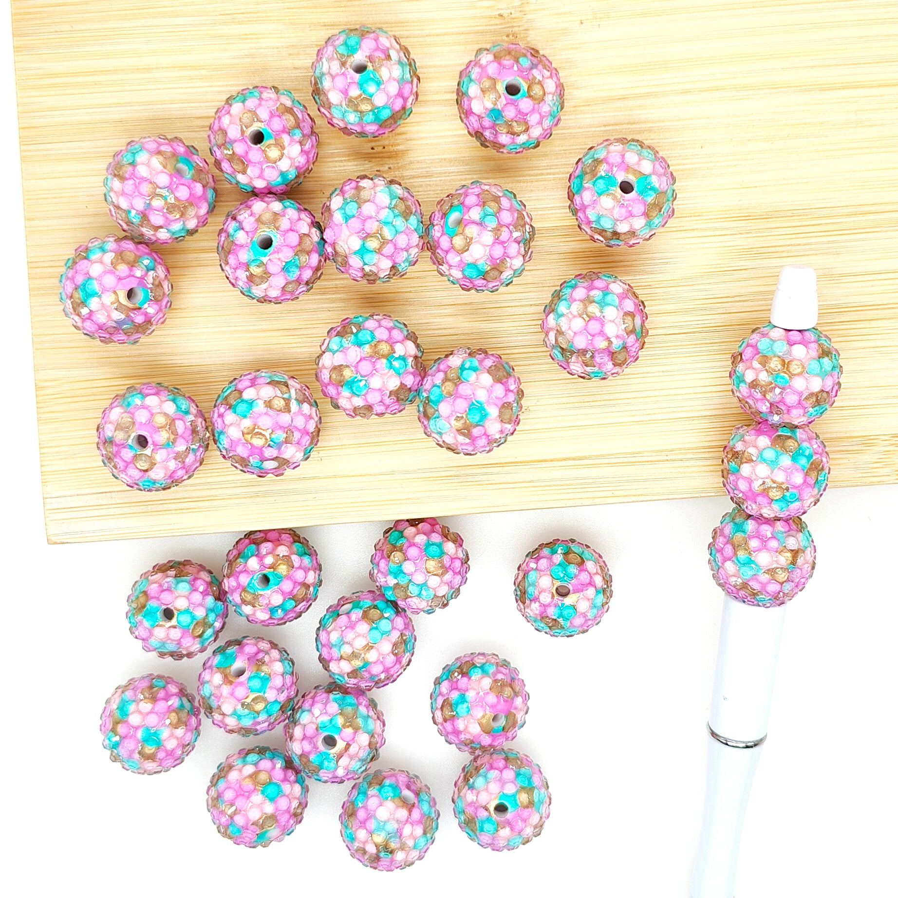 20mm Pink Confetti Rhinestone Bubblegum Acrylic Beads