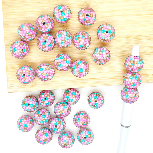 20mm Pink Confetti Rhinestone Bubblegum Acrylic Beads