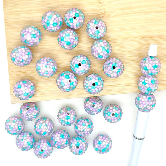20mm Purple Confetti Rhinestone Bubblegum Acrylic Beads
